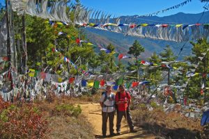 Prayer flags on descent to Thimphu. Image by A Tierney