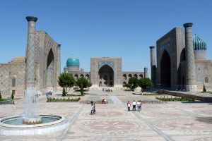 Sightseeing in Registan Square, Samarkand. Image by L Denniff