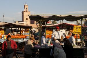 Jemma El Fna marketplace in Marrakesh. Image by A Harrison
