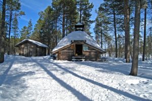 Log cabins in Lapland wilderness
