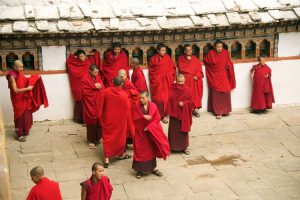 Gathering of monks in Bhutanese dzong