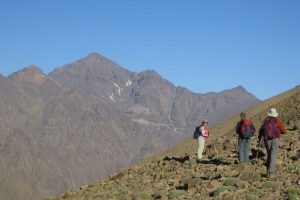 First view of Mount Toubkal from Tizi N'Ououraine. Image by A Nuttal