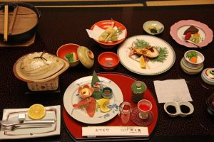 Traditional Japanese meal at a minshuku