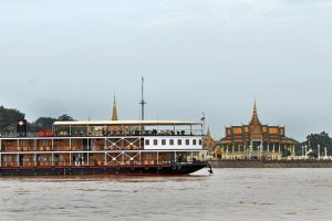 RV Mekong Pandaw sailing near Phnom Penh Royal Palace, Cambodia