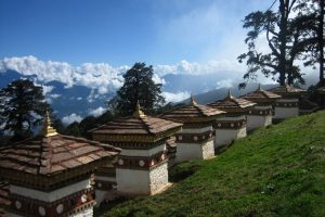 Chortens at Dochu La,  Thimphu to Punakha, Bhutan. Image by C Brightman