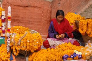 Women selling hand-made flower necklaces in Durbar Square. M.Sheytanova