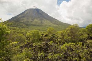 View of Arenal Volcano from the trail at Arenal 1968 Park.