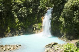 Waterfall on the Rio Celeste Trail at Tenorio Volcano National Park in Costa Rica