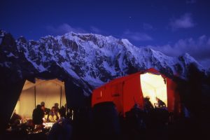 Camp at Gore II by night. Image by J Turner