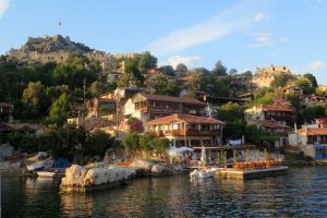 Simena with castle above the pretty coastal village