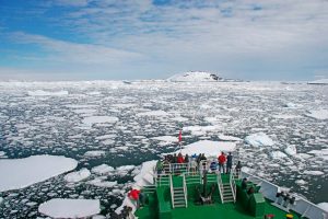 Sailing through icy waters of Antarctica