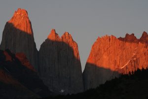Sunrise over towers of Paine